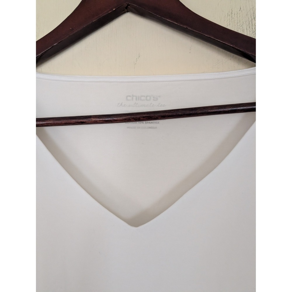Chicos The Ultimate Tee White V-Neck 3/4 Sleeve Pima Cotton Modal Top Size 3 XL - Picture 4 of 7